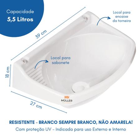 Imagem de Pia Lavatorio Plastico 5,5L Banheiro c/ Torneira Valvula Sifão