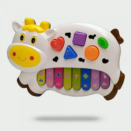 Imagem de Pianinho Bebe Brinquedo Infantil Educativo Musical Baby - Vaquinha (Branco)