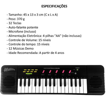 Piano Infantil 32 teclas Teclado 37 Músicas Karaokê com Microfone Educativo  - OM Utilidades - Teclado Infantil - Magazine Luiza