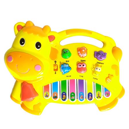 Imagem de Pianinho de Vaca Bebê com Controle de Volume Músicas Luz - Amarela