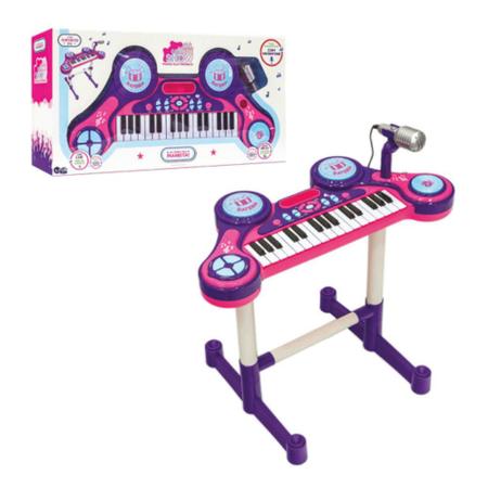 Piano Bateria Infantil Musical Brinquedo Microfone Luz Som Teclado