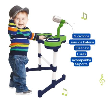 Piano Bateria Musical Infantil Brinquedo Luz Som Microfone Karokê