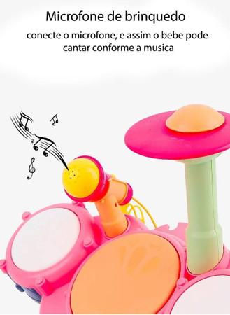 PIANO INFANTIL 5 EM 1 TECLADO GUITARRA BATERIA MICROFONE KARAOKE TROMPETE  BEBE MUSICAL COM SOM E