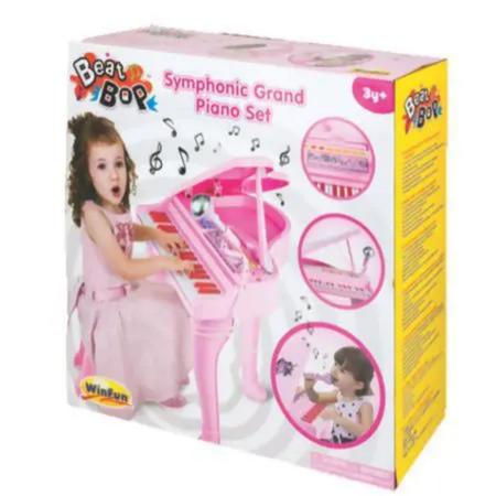 Piano De Cauda Teclado Infantil Com Microfone Gravador Banquinho Preto ou  Rosa Winfun Yes Toys