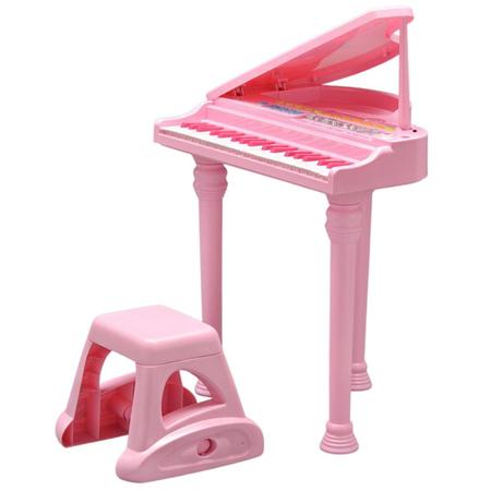 Piano Teclado Infantil Com Microfone Suporte Banquinho Show Cor Rosa