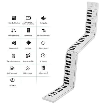 Piano Digital Multifuncional Dobrável, 88 teclas, Teclado eletrônico  portátil, Instrumentos musicais para estudantes