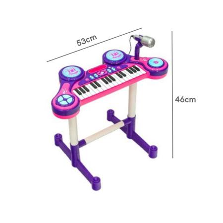 PIANO INFANTIL ELETRÔNICO C/ MICROFONE E EFEITOS DE DJ (ROSA E ROXO)