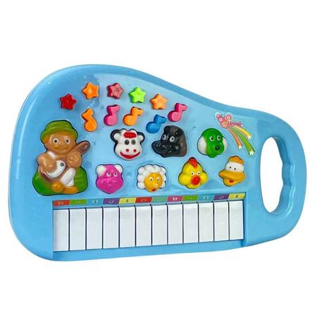 Piano Teclado Musical Infantil Bebe Sons Animais Eletronico azul