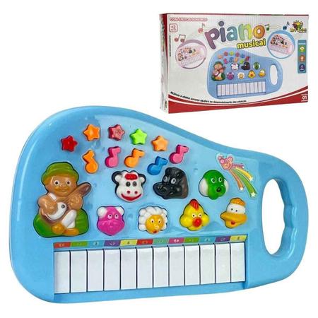 PIANINHO TECLADO INFANTIL MUSICAL AZUL BRINQUEDO SONS PARA MENINO