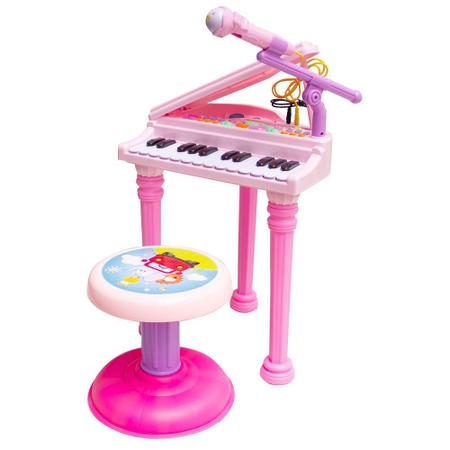 Teclado Piano Musical Infantil Com Microfone Banquinho luzes e Som