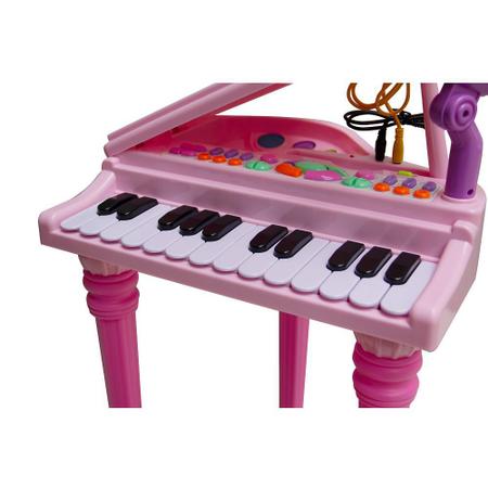 Teclado Piano Musical Infantil Com Microfone Banquinho luzes e Som