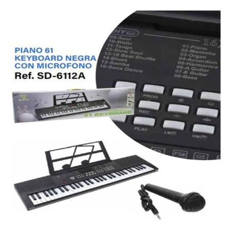 Piano infantil 61 teclas com microfone Multifuncional Órgão