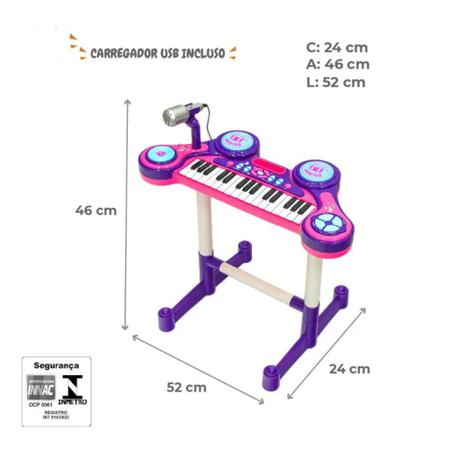 Imagem de Piano Infantil Eletrônico c/ Microfone e Efeitos de DJ Lilás Unik Toys