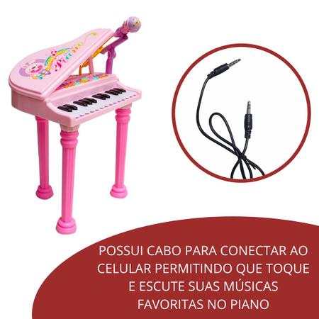 Piano Infantil Musical Microfone E Banquinho Função Gravação Cor Rosa Pilha