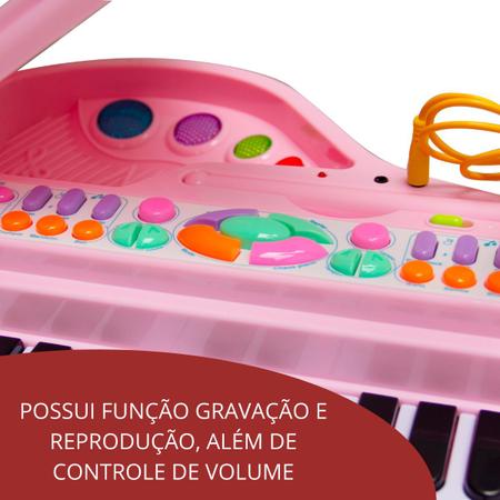 Piano Infantil Com Banquinho Importway Rosa