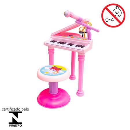 Piano Musical Infantil Microfone Banquinho Função Gravação