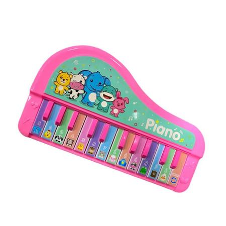 Piano Infantil Rosa Teclado Musical Com Sons De Bichinhos Bichos