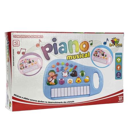 Piano Infantil Rosa Teclado Musical Com Sons De Bichinhos Bichos