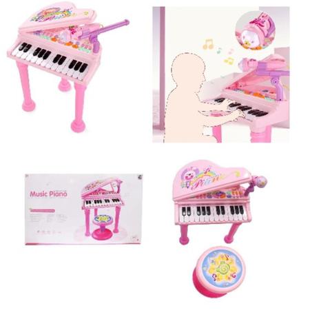 Piano Teclado Brinquedo Infantil Microfone Educativo Musical Cor Rosa