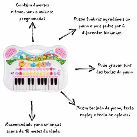 Teclado Infantil - Piano Musical Animal - Rosa - Braskit