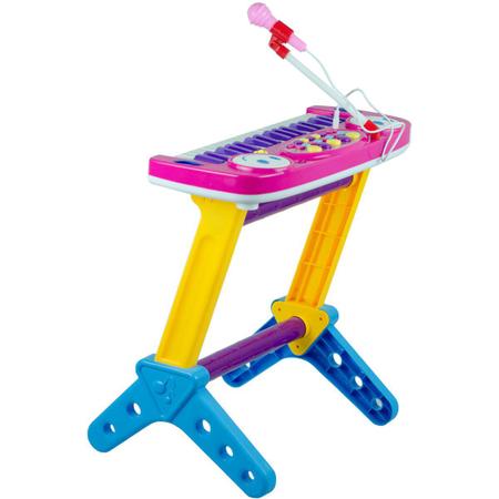 Pianinho Musical Infantil Meninas Com Microfone E Banquinho