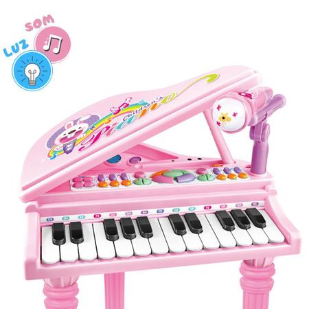 Teclado Piano Musical Infantil Com Microfone Banquinho luzes e Som