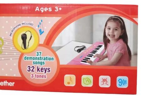 Teclado Infantil Piano Eletronico C/ Microfon Luz Rosa/az Id