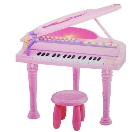 Piano Infantil Rosa Menina Musical Microfone Teclado em Promoção