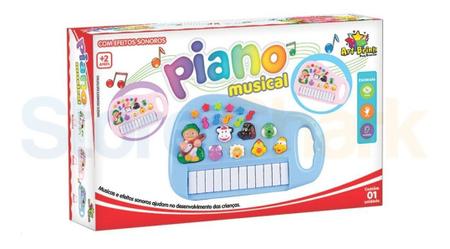 Piano Teclado Animal Brinquedo Infantil Sons Fazenda Sitio - AZUL