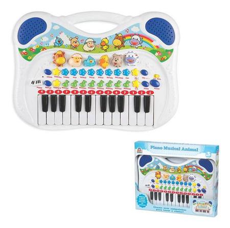 Piano Teclado Infantil Musical Bichos Fazendinha Azul Art Brink