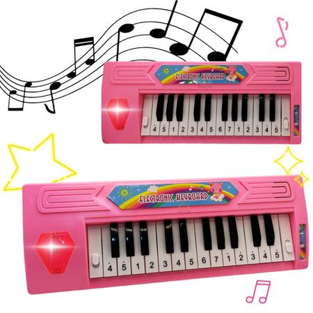 Teclado Piano Musical Educativo Brinquedo Infatil com 13 Teclas  Interatiuvas (Rosa)
