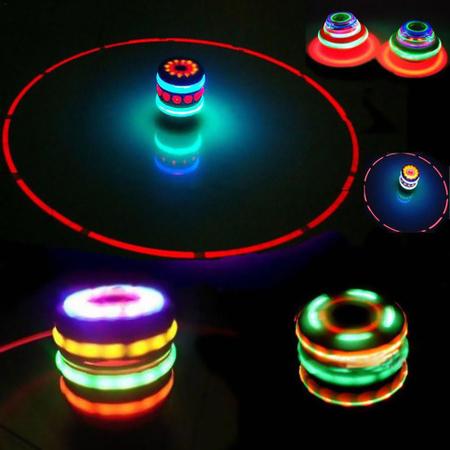 Peão de Led Giratório de Brinquedo Com Som e Laser Luzes Pião Infantil  Musical Sonoro