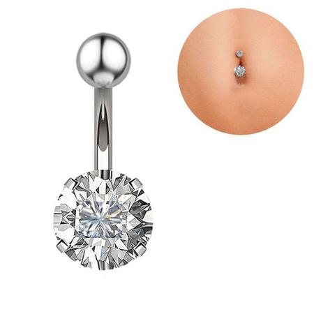 Piercing De Umbigo Aço Cirúrgico Corações Zircônia Strass - AÇO