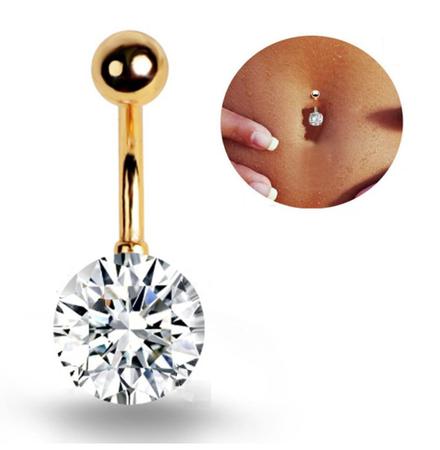 Piercing De Umbigo Aço Cirúrgico Corações Zircônia Strass - AÇO