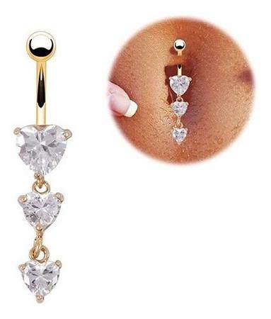 Piercing Umbigo Dourado Corações Zircônia: Elegância