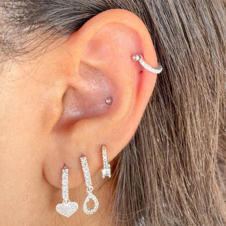 Piercing feminino prata 925 para orelha DAITH HELIX TRAGUS ANTI-HELIX  pedras zirconia antialérgico - Encantada Joias - Piercing - Magazine Luiza