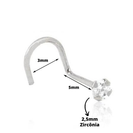 Piercing Nostril Nariz Prata Legítima 925 ZIrcônia 1mm Brilhante - VISUJÓIAS