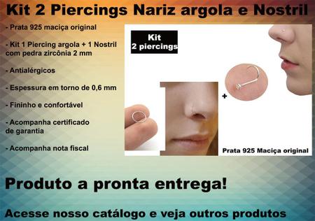 Piercing Nostril Nariz Prata Legítima 925 ZIrcônia 1mm Brilhante - VISUJÓIAS