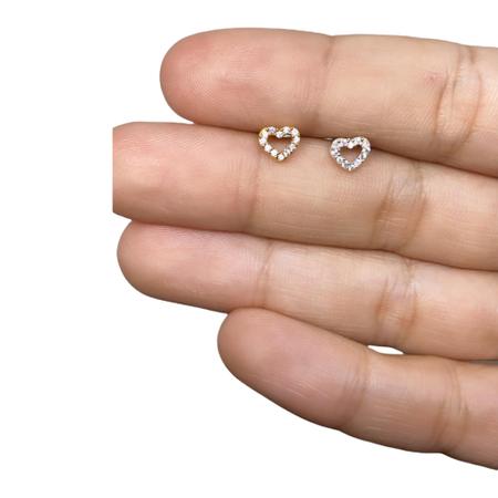 Piercing Tragus Orelha Coração Vazado Pedra Zircônia - RaraSteel