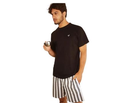 Imagem de Pijama Adulto Masculino Básico Curto Verão Algodão Short Listrado