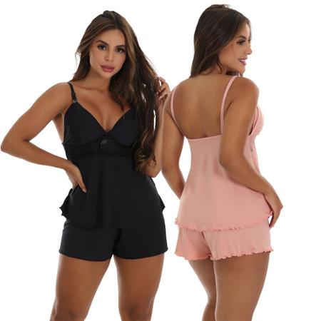 Imagem de Pijama Baby Doll Amamentação Pós Parto Click Abre Fácil Maternidade