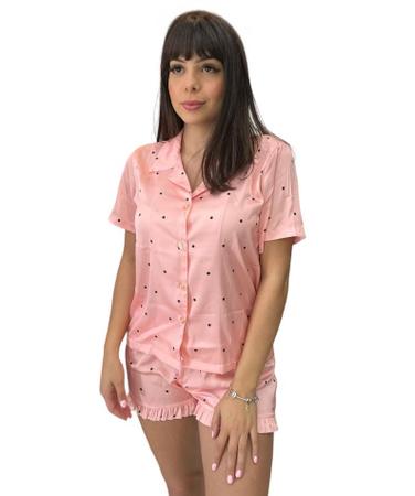 Imagem de Pijama de Cetim com Shorts Poa Salmão