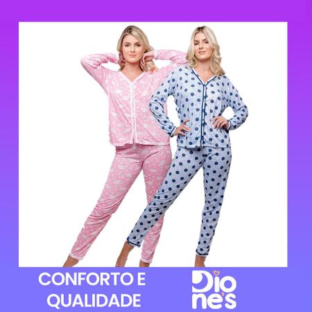 Imagem de Pijama Diones Feminino Estampado Americano Manga Comprida