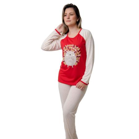 Imagem de Pijama Feminino Adulto Para O Inverno Frio Modelo Fechado E Com Estampa Manga Longa e Calça Fechado