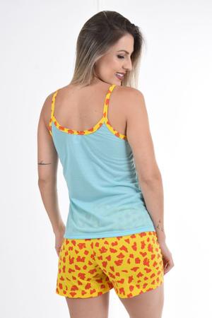 Imagem de Pijama Feminino Curto Baby Doll Malha Estampado Personagens Adulto Alça Fina