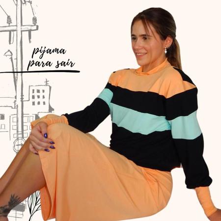 Imagem de Pijama Feminino Homewear Preguistê Multifuncional Ocasional Primavera Laranja e Preto