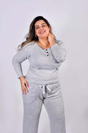 Imagem de Pijama Feminino Inverno Blusa E Calça Malha Tricô - 2096