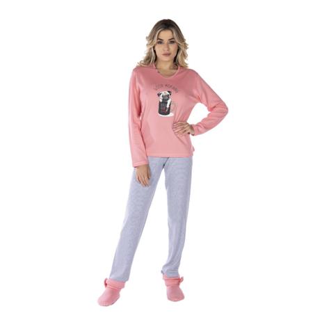 Pijama Feminino Manga Longa Cal a Listrada Adulto Canelado