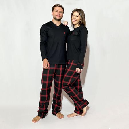 Imagem de Pijama Flanela Xadrez Origens Blusa Longa Preta - Masculino