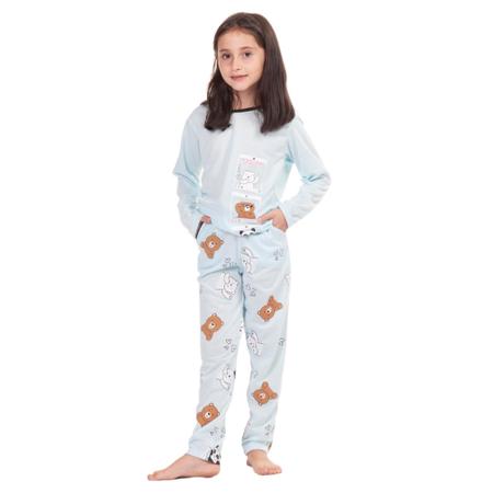 Imagem de Pijama Infantil de Frio Feminino Manga Comprida e Calça Longa Inverno Urso